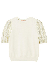 Пуловер с кружевными рукавами