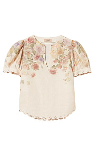 Льняная блуза с принтом и вышивкой